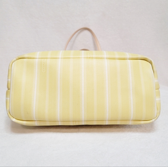 Coach 23108 Legacy Weekend Ticking Stripe Coated Canvas Yellow Tote & Wristlet - Picture 6 of 15
